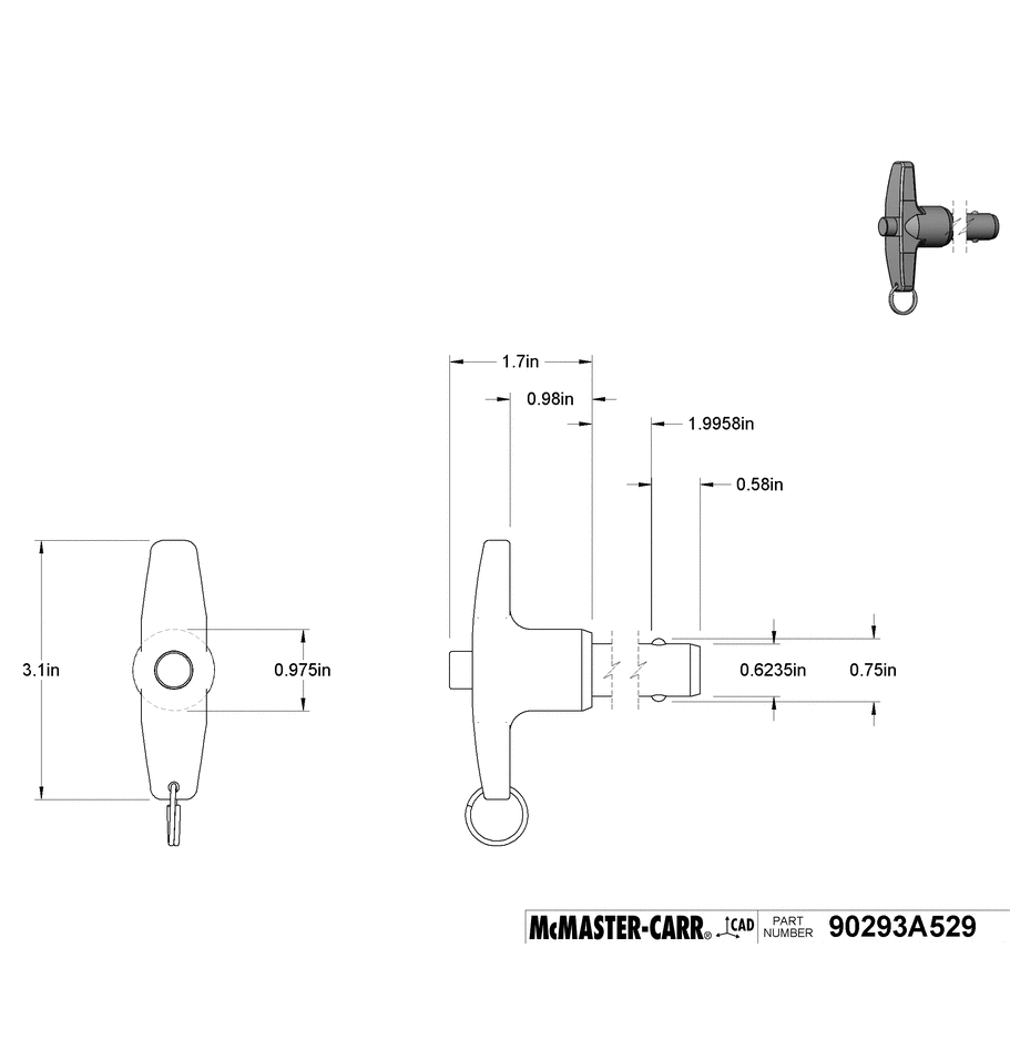 不銹鋼T型手柄鎖定快速釋放銷帶環(huán)英制90293A529 McmasterCarr現(xiàn)貨